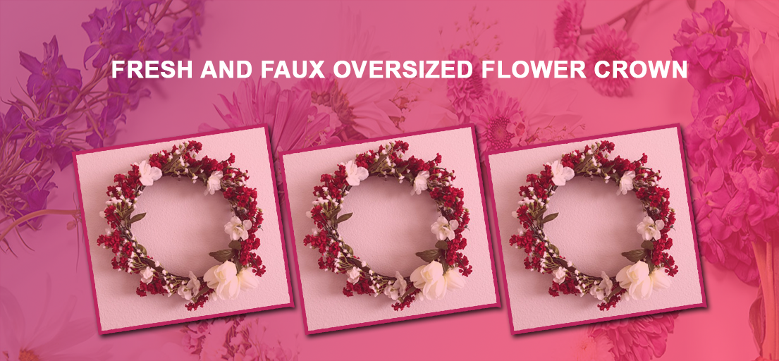 Fresh and faux oversized flower crown
