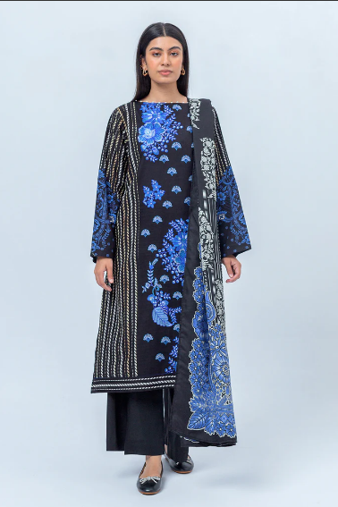 BeechTree Shawl Collection‘23 - Vol I | 3 PC - Embroidered Khaddar Suit With Printed Shawl - Wondrous Black