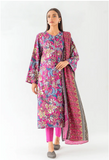 BeechTree Shawl Collection‘23 - Vol I | 3 PC - Printed Cotton Satin Suit With Printed Shawl - Magenta Veil