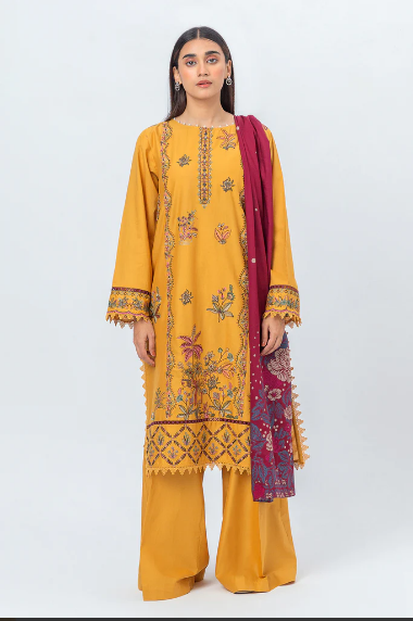 BeechTree Shawl Collection‘23 - Vol I | 3 PC - Embroidered Cambric Suit With Woven Shawl - Tropical Maze