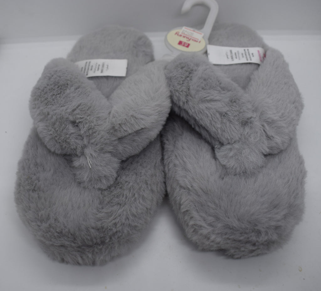 Furry flip flop slippers  Grey | Funky Fish